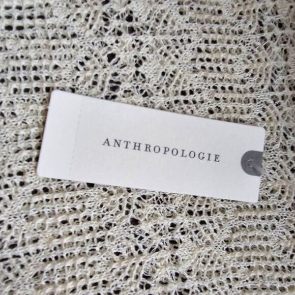 Anthropologie Women's Cream Sheer Open-Stitch Ruffle Pullover Sweater Size Small - Picture 4 of 10